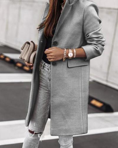 Fashion Casual Long-sleeved Button Woolen Coat