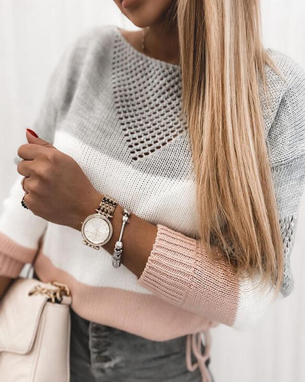 Long-sleeved Round Neck Contrast Sweater