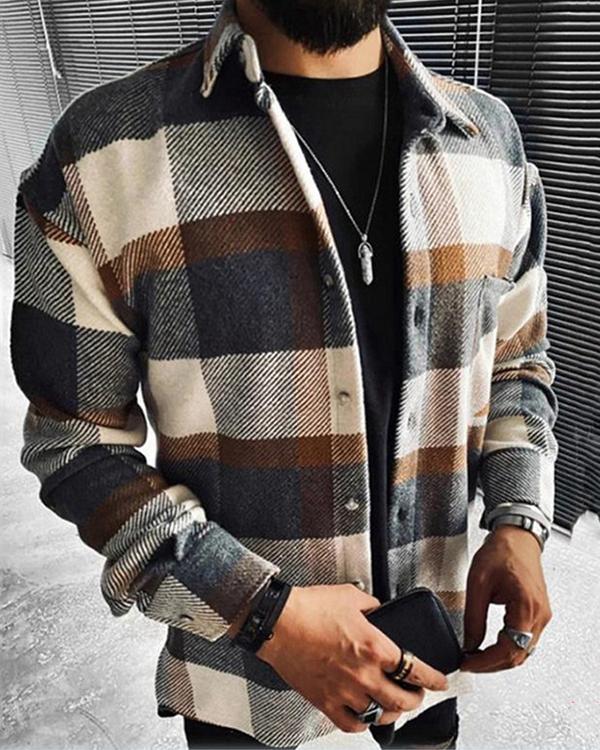 Men's Plaid Pocket Long Sleeve Shirt