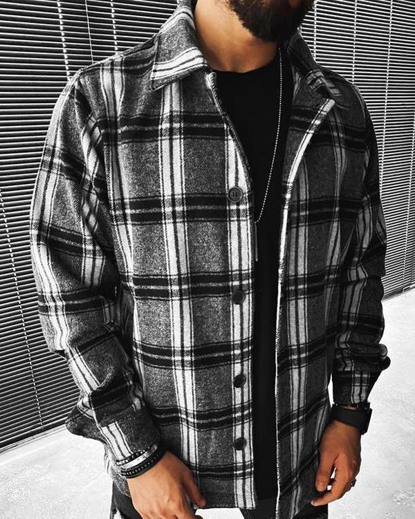 Men's Plaid Pocket Long Sleeve Shirt