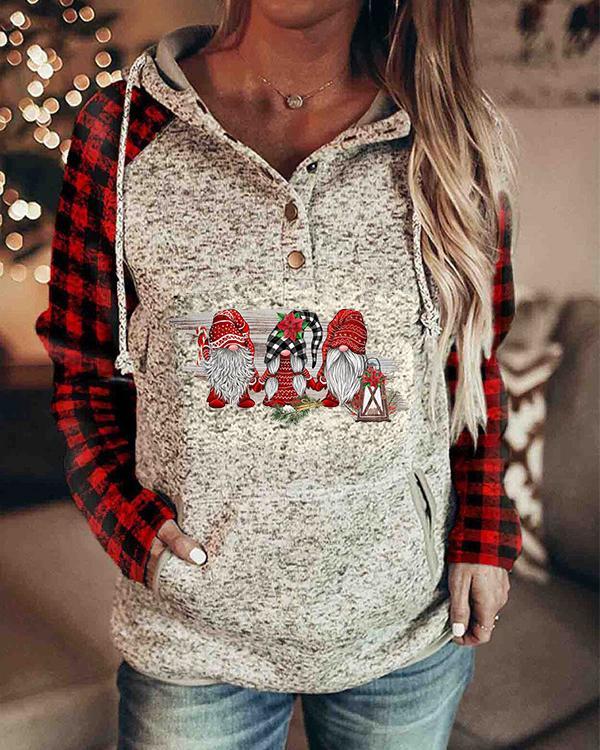 Women Print Christmas Santa Clause Hooded Sweatshirt