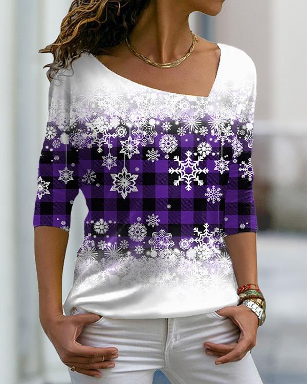 Ladies Snowflake Print Christmas Top