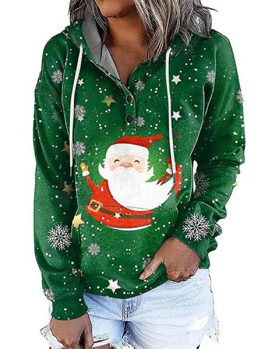 Women Long Sleeves Christmas Hooded Sweatshirt