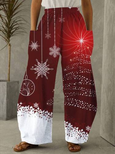 Christmas Tree Snowflakes Print Casual Loose Pants