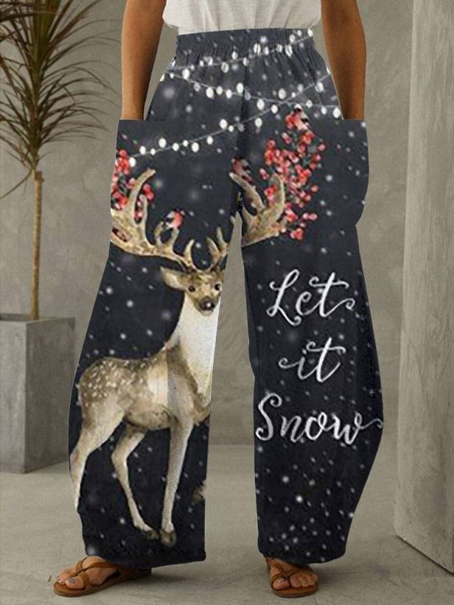 Christmas Reindeer Print Casual Loose Pants
