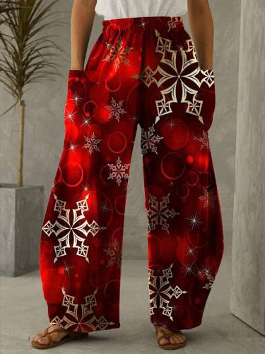 Christmas Snowflakes Print Casual Loose Pants