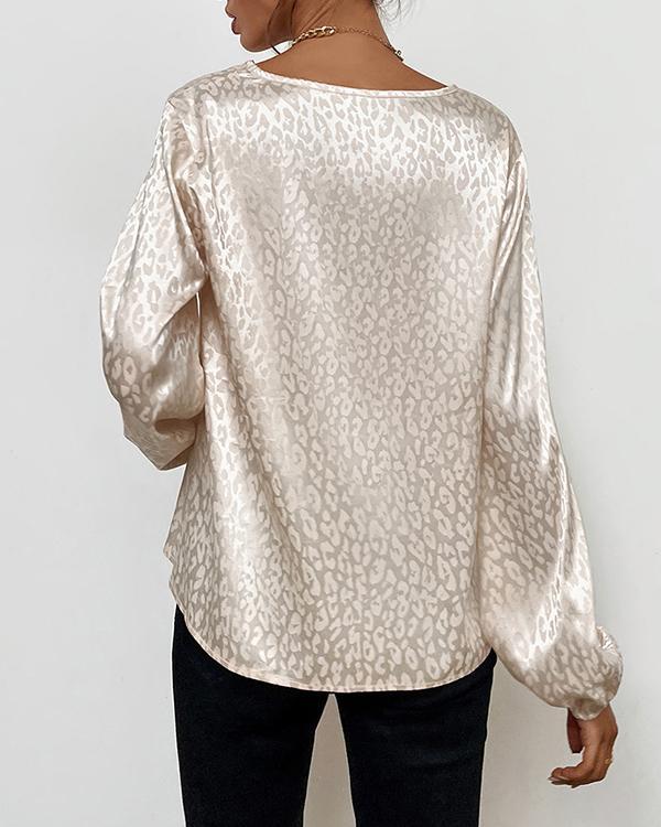 V-neck Pullover Leopard Print Long-sleeved Shirt