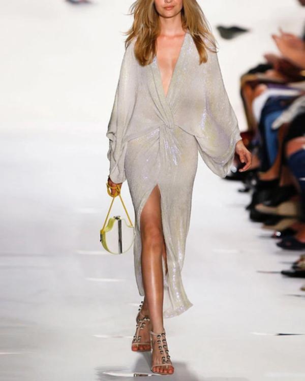 Fashion V-neck Slit Midi Dress
