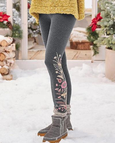 Women Floral Print Pattern Stretchy Leggings & Pants