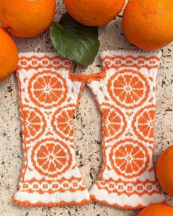 Knitted Orange Pattern Gloves Women's Handwarmers