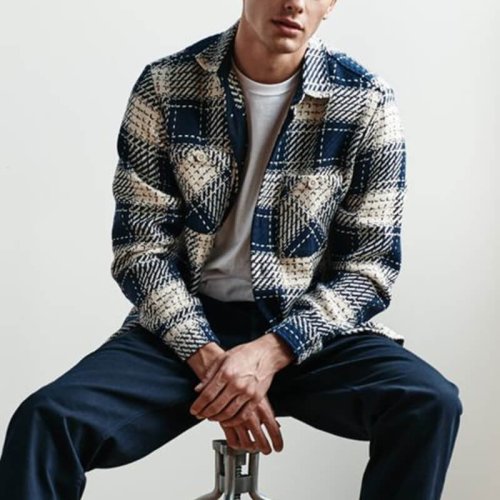 Men's fashion retro casual plaid shirt jacket