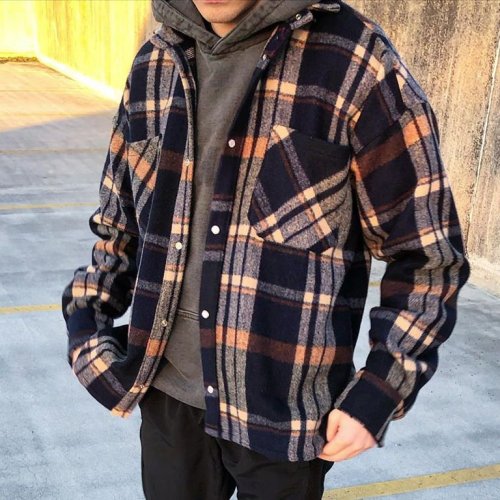 Street fashion casual plaid texture pocket jacket