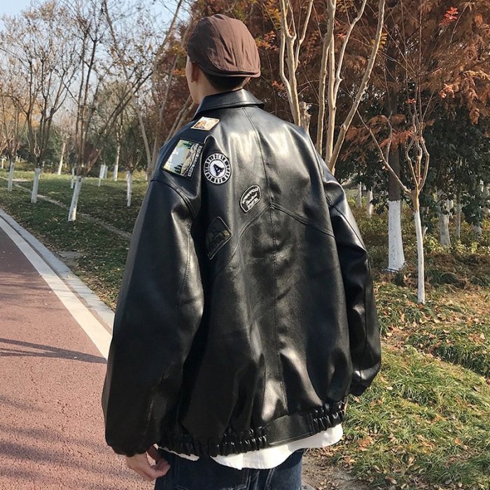 Trend badge leather jacket