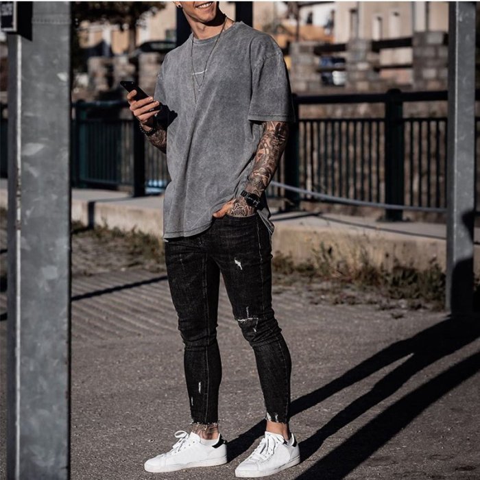 Mens fashion simple printed casual T-shirt