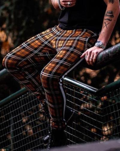 Men's Plaid Contrast Mid Waist Casual Pants