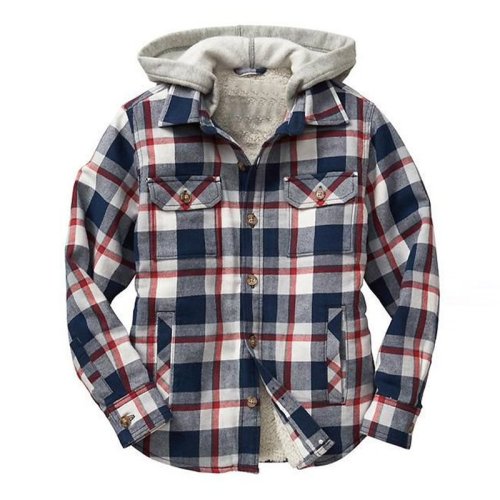 Mens Plaid Thick Plush Casual Jacket