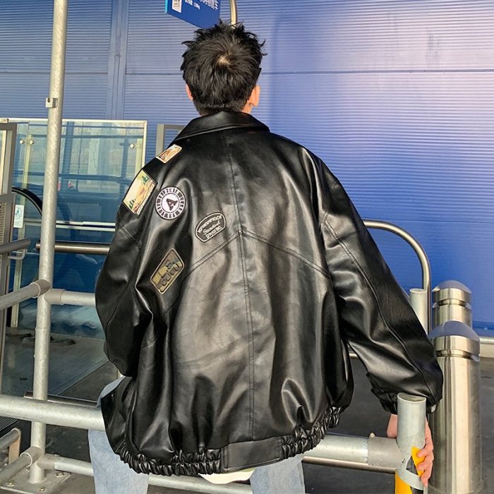 Trend badge leather jacket