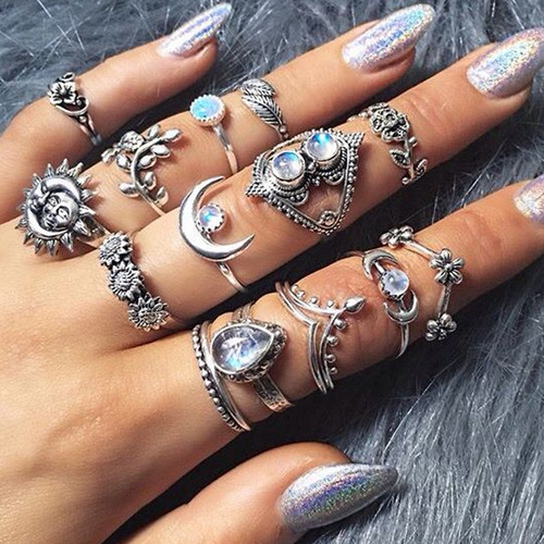 Retro Geometry 14PCS Ring Set