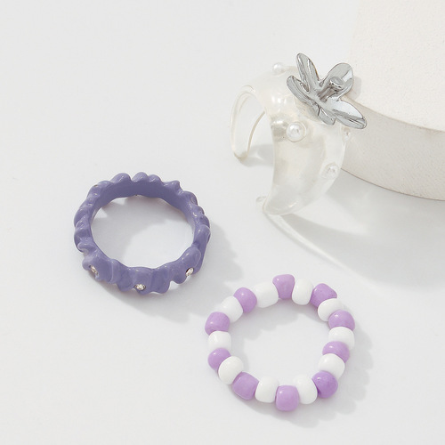 Personality Creative Rice Beads 3PCS Ring Set