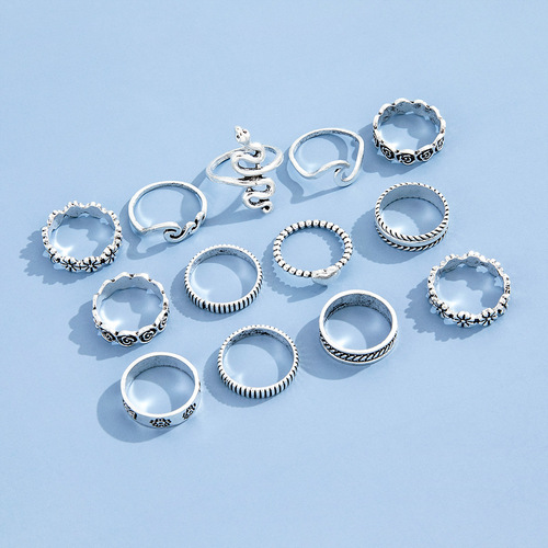 Snake-Shaped Flower Love 13PCS Ring Set