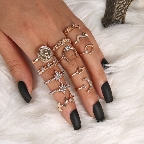 Fashion Star Moon12PCS Ring Set