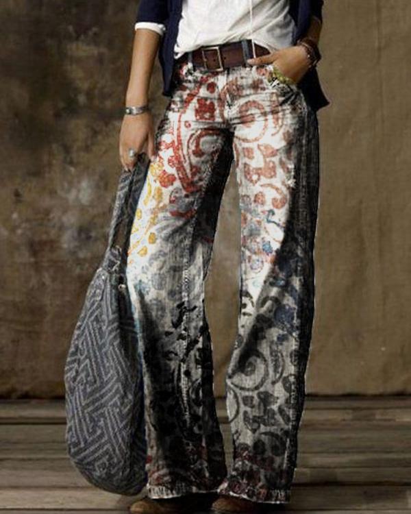 Casual Vintage Floral Printed Pants S-5XL