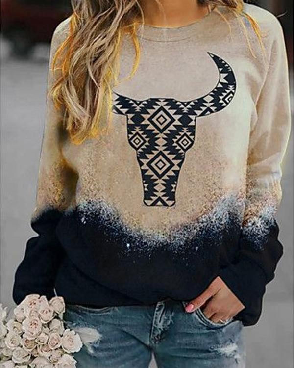 Printed Long Sleeve Crew Neck Tops