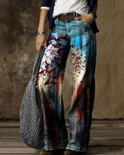 Casual Vintage Floral Printed Pants S-5XL