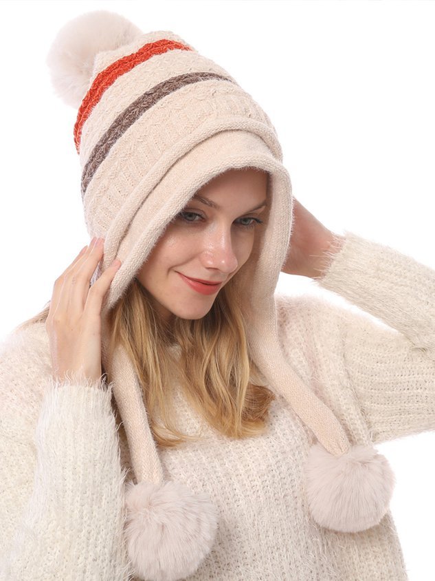 Winter plus velvet warm 3 ball knitted hat chenille soft ladies woolen hat