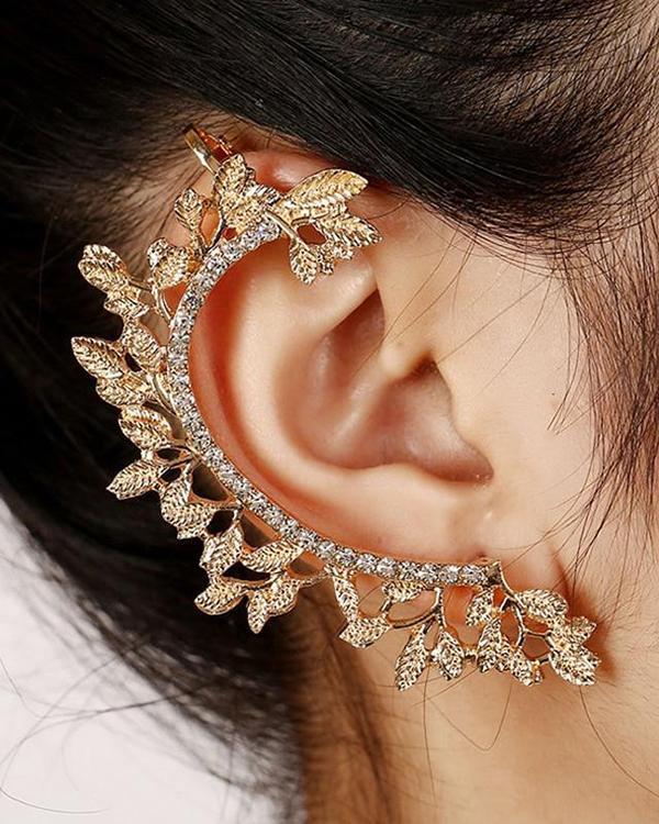 Leaf Curved Rhinestone Ear Cuff Clip Earring