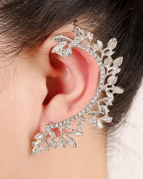 Leaf Curved Rhinestone Ear Cuff Clip Earring