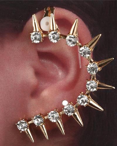 Crystal Rhinestone Rivet Ear Cuff Clip Earrings