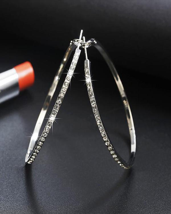 Shiny Rhinestone Classic Big Hoop Earrings