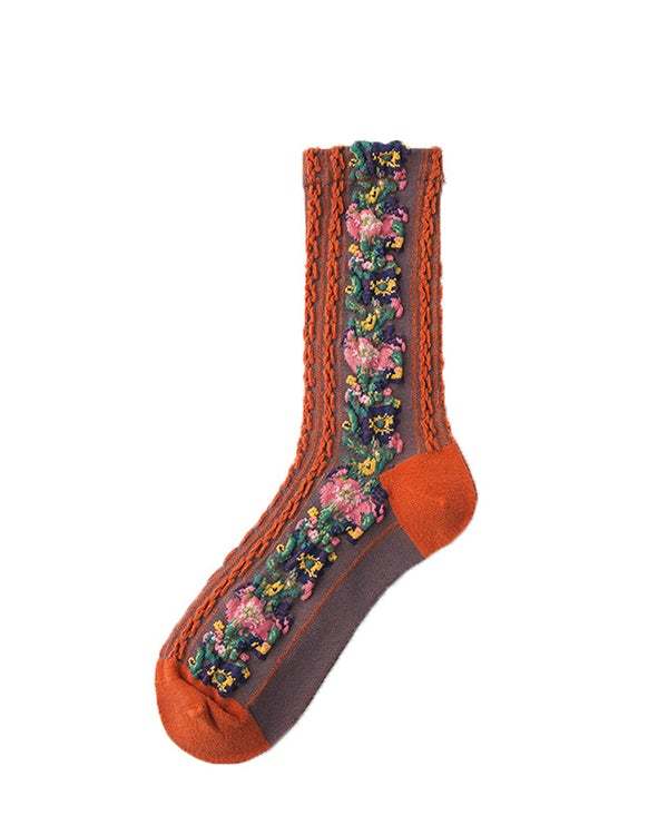 Women Retro Hemp Pattern Floral Socks