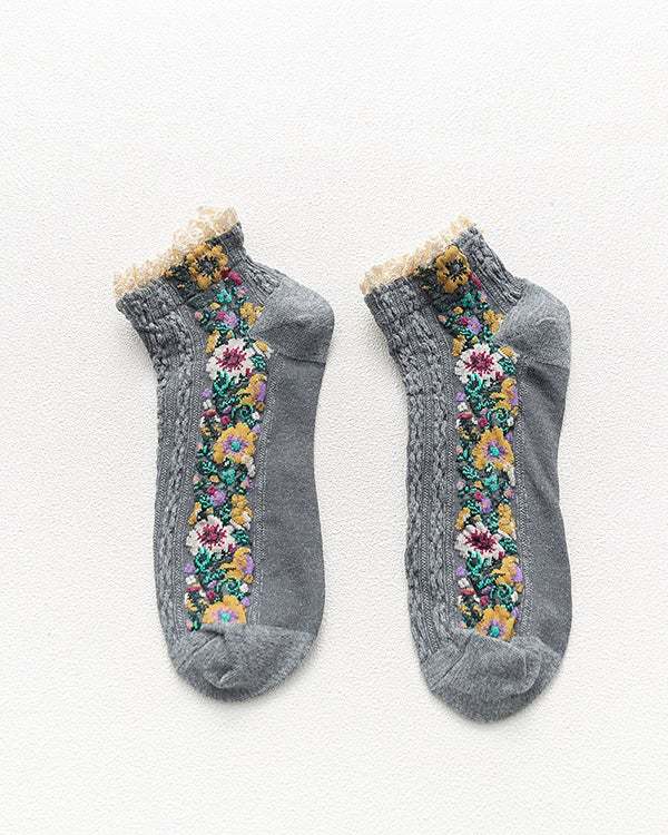 Women Retro Hemp Pattern Floral Socks