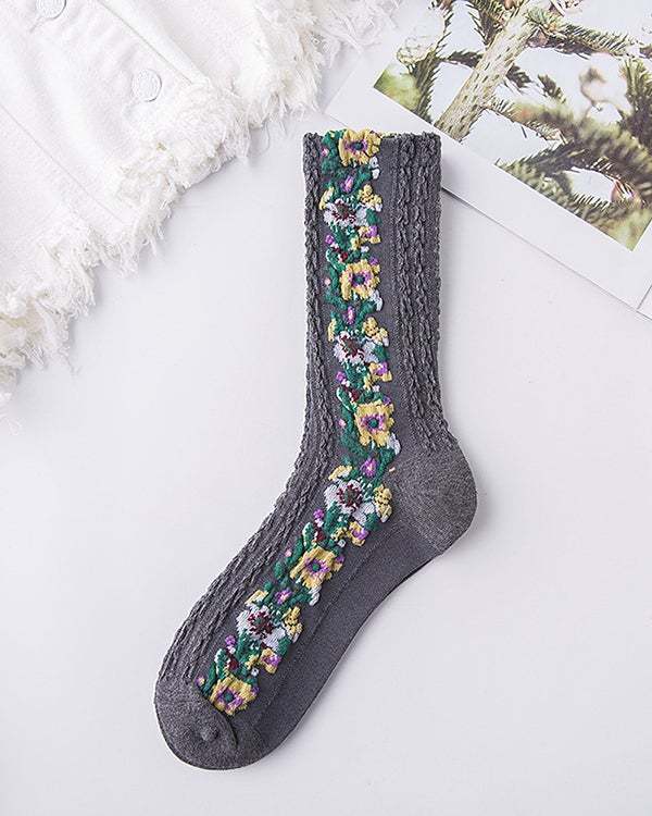 Women Retro Hemp Pattern Floral Socks