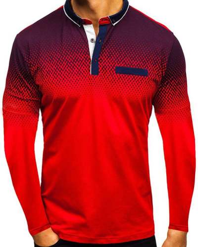 Men's Printed Long Sleeve Polo T-Shirts M-XXXL
