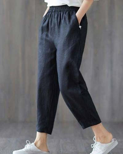 Women's Plus Size Cotton Linen Elastic Pants M-4XL