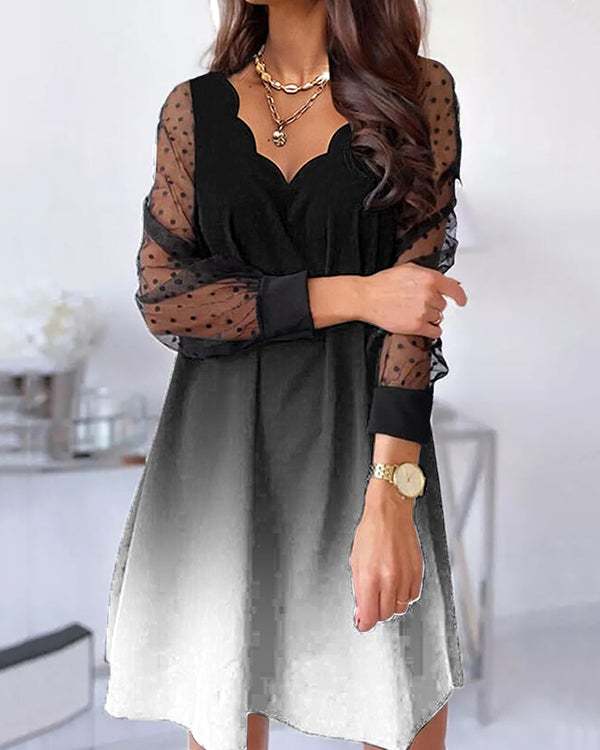 See-through Sexy Lace Long-sleeved Lotus Leaf Collar Dress