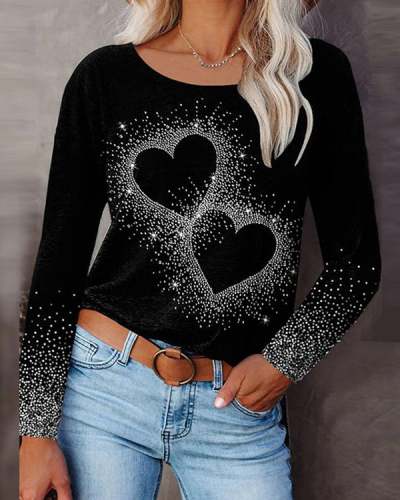 Valentine's Day Love Print Casual Tops S-5XL