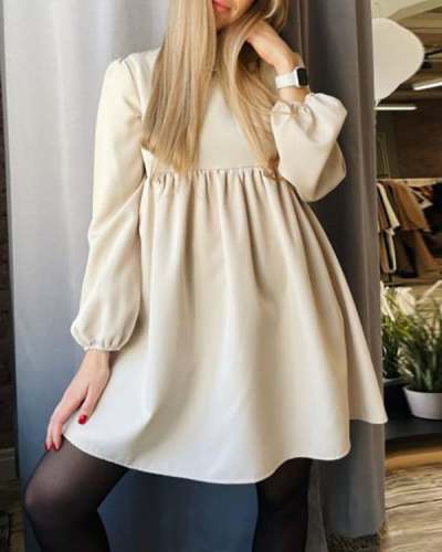 Loose High Waist Stitching V-neck A-line Shirt Dress