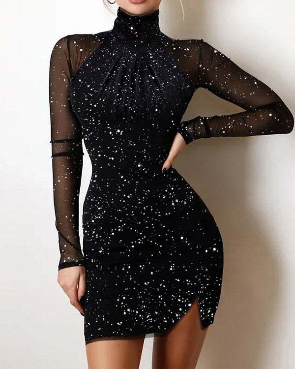 Women Lace Stitching Black Dress S-XXL