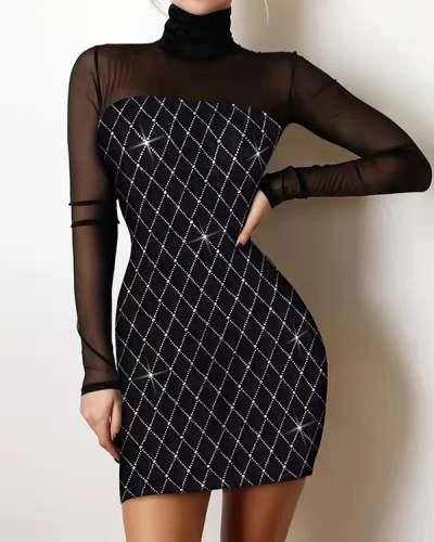 Women Lace Stitching Black Dress S-XXL