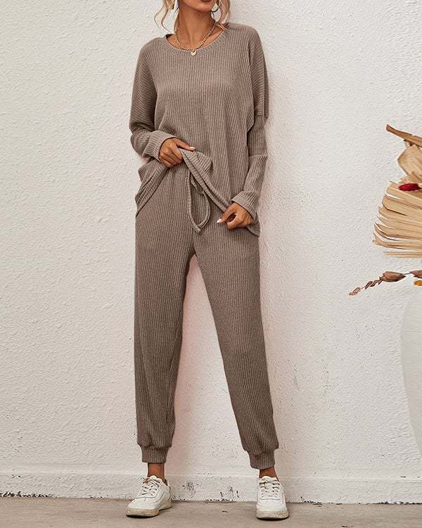 Women's Solid Long-sleeved Loose Casual Suit S-5XL