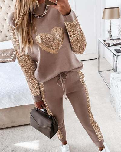 Women's Sequined Stitch Sweatshirt & Pants Suits S-XL