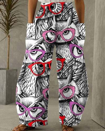 Women's Owl Print Vintage Casual Loose Pants S-5XL