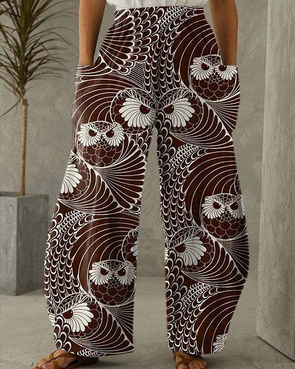 Women's Owl Print Vintage Casual Loose Pants S-5XL