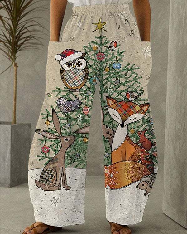 Women's Owl Print Vintage Casual Loose Pants S-5XL