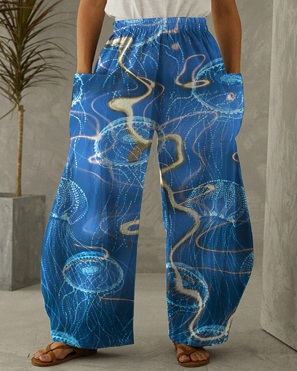 Ocean Print Retro Casual Loose Pants S-5XL