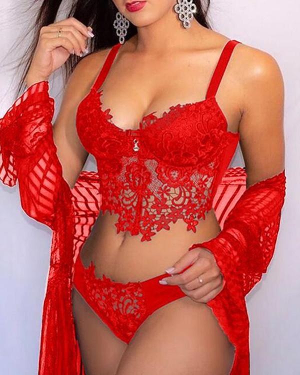 Spaghetti Strap Crochet Lace Hollow Out Teddy